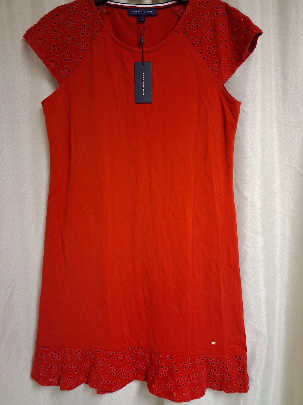 Tommy Hilfiger Red Eyelet-Trim Scoop Neck Tunic